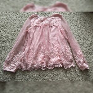 Beebay youth floral embroidered lace detailed pink blouse